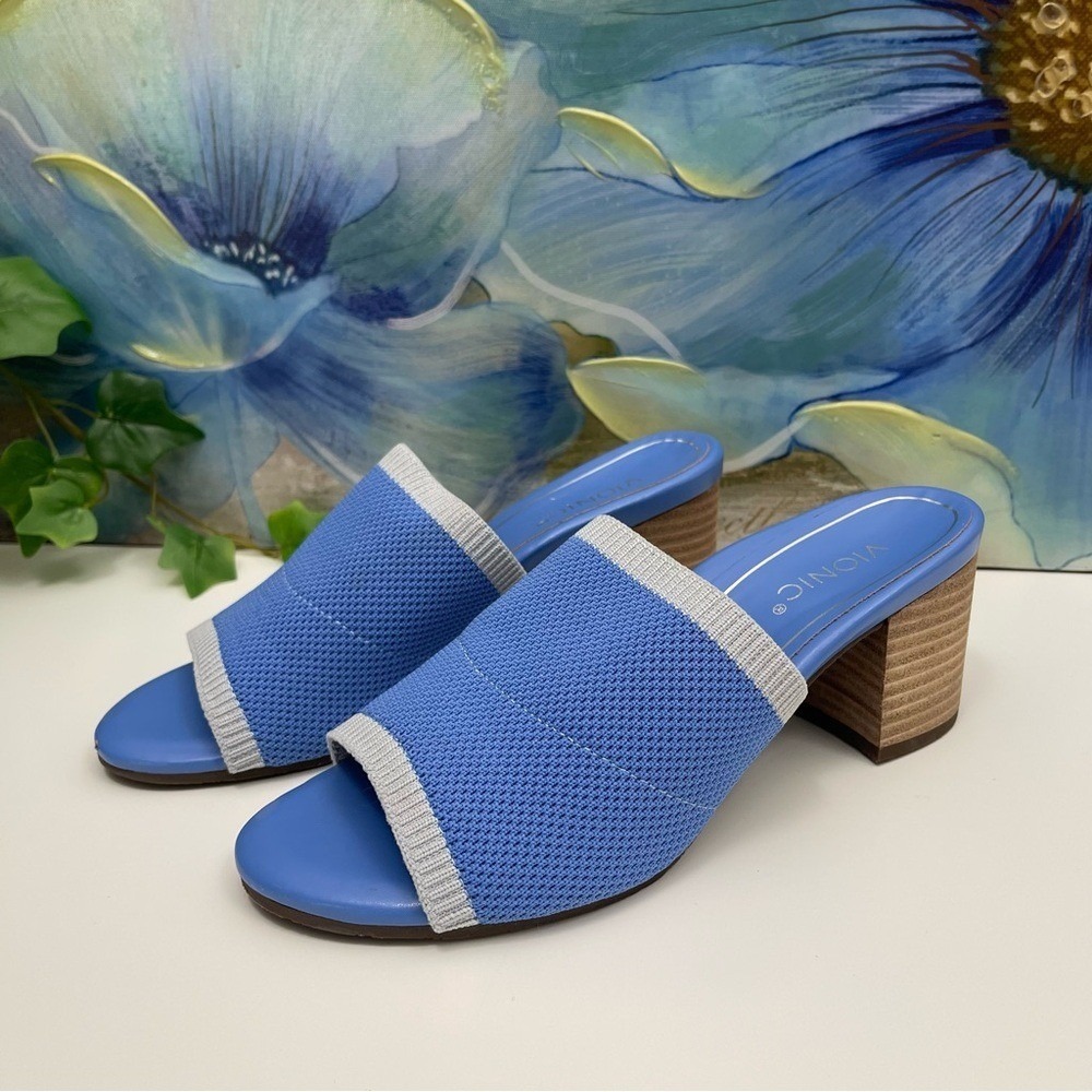 Vionic Fleur Women's Slide Heeled Sandals in Blue  Size 7
